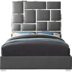 Milan Vegan Leather Upholstered Queen Bed in Grey