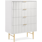 Modernist Wood Veneer And Stainless Steel Base Chest in White