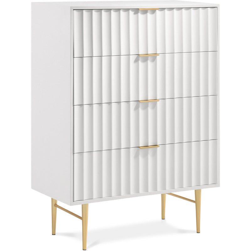 Modernist Wood Veneer And Stainless Steel Base Chest in White