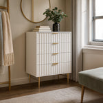 Modernist Wood Veneer And Stainless Steel Base Chest in White