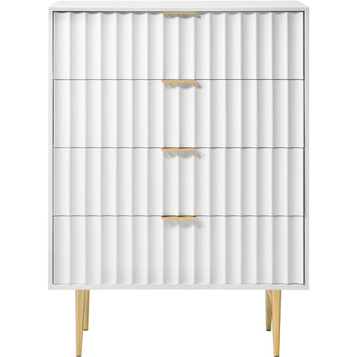 Modernist Wood Veneer And Stainless Steel Base Chest in White