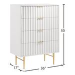 Modernist Wood Veneer And Stainless Steel Base Chest in White