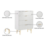 Modernist Wood Veneer And Stainless Steel Base Chest in White