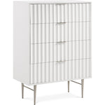 Modernist Wood Veneer And Stainless Steel Base Chest in White