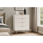 Modernist Wood Veneer And Stainless Steel Base Chest in White