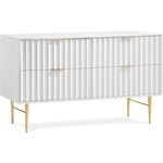 Modernist Wood Veneer And Stainless Steel Base Dresser in White
