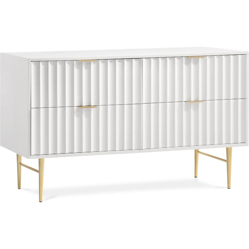 Modernist Wood Veneer And Stainless Steel Base Dresser in White