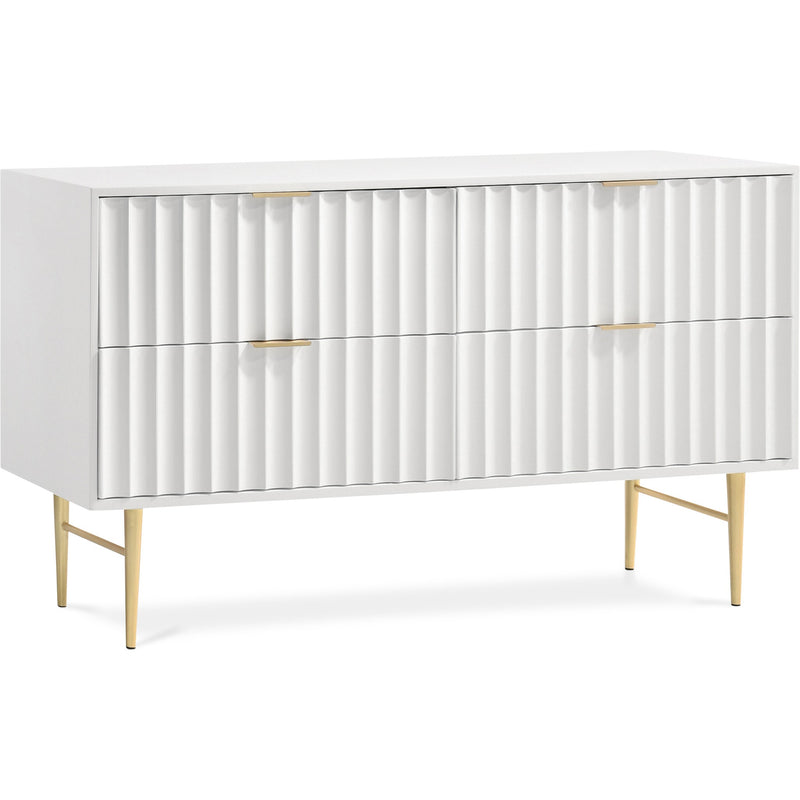 Modernist Wood Veneer And Stainless Steel Base Dresser in White