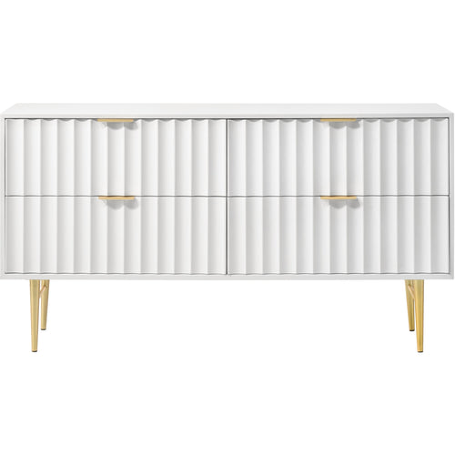 Modernist Wood Veneer And Stainless Steel Base Dresser in White