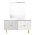 Modernist Wood Veneer And Stainless Steel Base Dresser in White