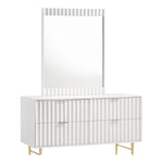 Modernist Wood Veneer And Stainless Steel Base Dresser in White