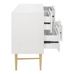 Modernist Wood Veneer And Stainless Steel Base Dresser in White