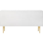 Modernist Wood Veneer And Stainless Steel Base Dresser in White
