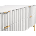Modernist Wood Veneer And Stainless Steel Base Dresser in White
