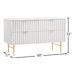 Modernist Wood Veneer And Stainless Steel Base Dresser in White