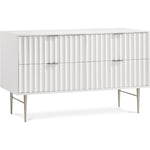 Modernist Wood Veneer And Stainless Steel Base Dresser in White