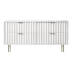 Modernist Wood Veneer And Stainless Steel Base Dresser in White