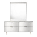 Modernist Wood Veneer And Stainless Steel Base Dresser in White