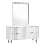 Modernist Wood Veneer And Stainless Steel Base Dresser in White