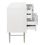 Modernist Wood Veneer And Stainless Steel Base Dresser in White