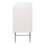 Modernist Wood Veneer And Stainless Steel Base Dresser in White