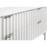 Modernist Wood Veneer And Stainless Steel Base Dresser in White
