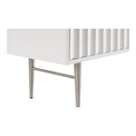 Modernist Wood Veneer And Stainless Steel Base Dresser in White