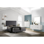 Modernist Wood Veneer And Stainless Steel Base Dresser in White