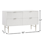 Modernist Wood Veneer And Stainless Steel Base Dresser in White