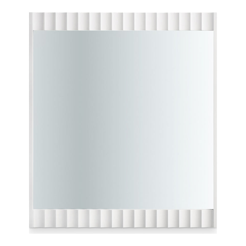 Modernist Wood Veneer And Stainless Steel Base Mirror in White