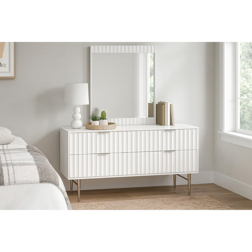 Modernist Wood Veneer And Stainless Steel Base Mirror in White