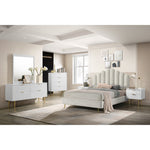 Modernist Wood Veneer And Stainless Steel Base Mirror in White