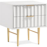 Modernist Wood Veneer And Stainless Steel Base Nightstand in White