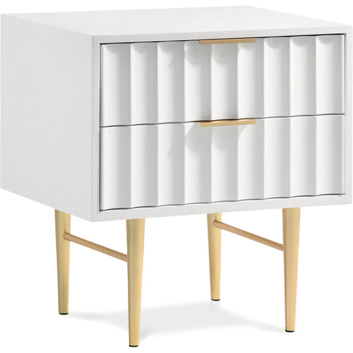 Modernist Wood Veneer And Stainless Steel Base Nightstand in White