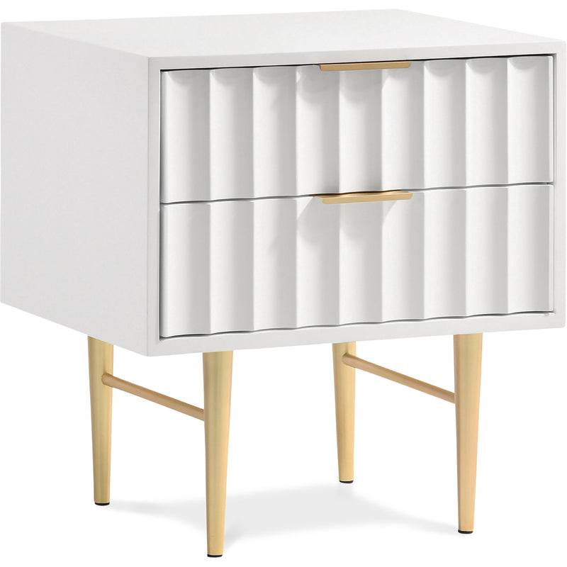 Modernist Wood Veneer And Stainless Steel Base Nightstand in White