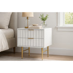 Modernist Wood Veneer And Stainless Steel Base Nightstand in White