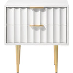 Modernist Wood Veneer And Stainless Steel Base Nightstand in White