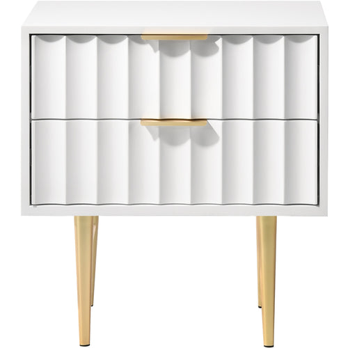 Modernist Wood Veneer And Stainless Steel Base Nightstand in White