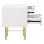 Modernist Wood Veneer And Stainless Steel Base Nightstand in White