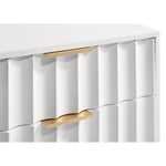 Modernist Wood Veneer And Stainless Steel Base Nightstand in White