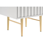 Modernist Wood Veneer And Stainless Steel Base Nightstand in White
