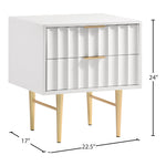 Modernist Wood Veneer And Stainless Steel Base Nightstand in White