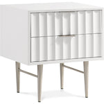 Modernist Wood Veneer And Stainless Steel Base Nightstand in White