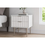 Modernist Wood Veneer And Stainless Steel Base Nightstand in White
