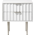 Modernist Wood Veneer And Stainless Steel Base Nightstand in White