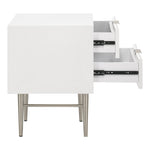 Modernist Wood Veneer And Stainless Steel Base Nightstand in White