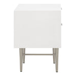 Modernist Wood Veneer And Stainless Steel Base Nightstand in White