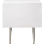 Modernist Wood Veneer And Stainless Steel Base Nightstand in White