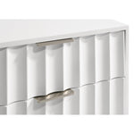 Modernist Wood Veneer And Stainless Steel Base Nightstand in White