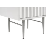 Modernist Wood Veneer And Stainless Steel Base Nightstand in White